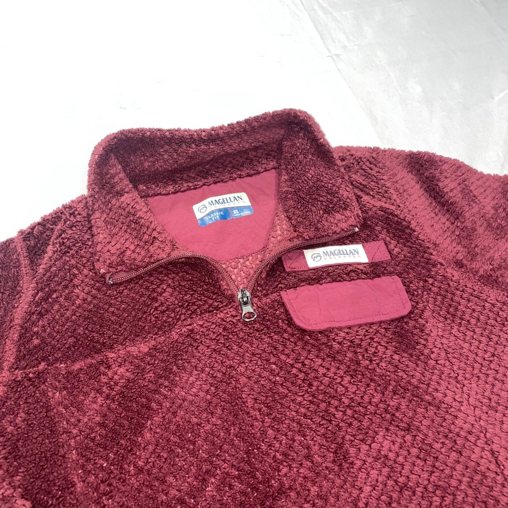 Magellan Outdoors Womens XL Maroon Burgundy Textured High Pile Fleece 1/4 Zip